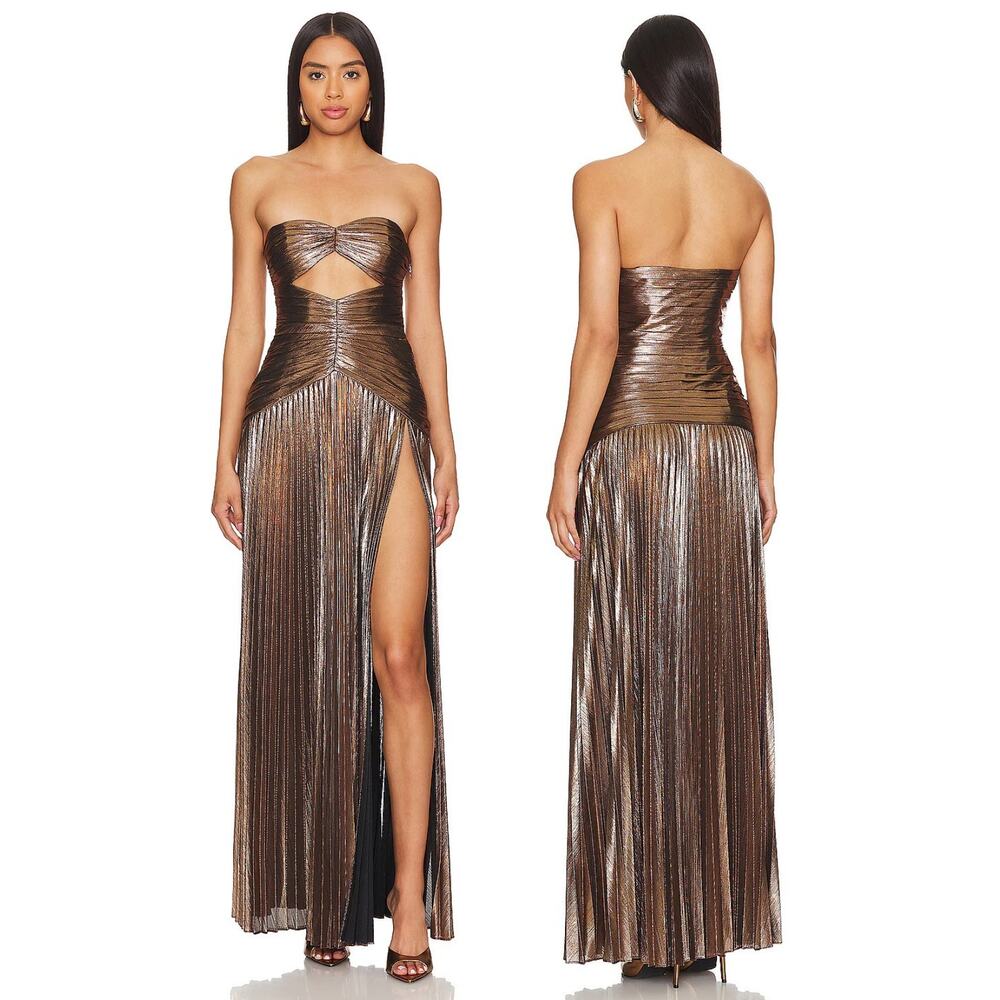 Retrofete Mallory Maxi Dress Strapless Metallic Party Evening Formal Prom Hoco S